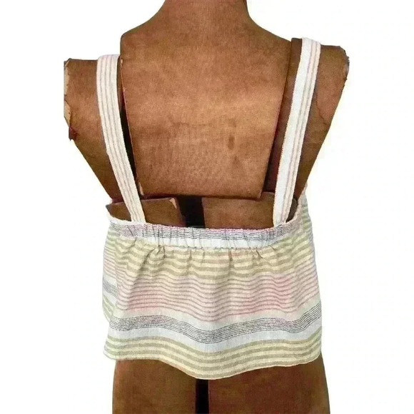 Kaisely Women's Size MED Cropped 100% Cotton Striped Yellow Pink Straps - Picture 3 of 8